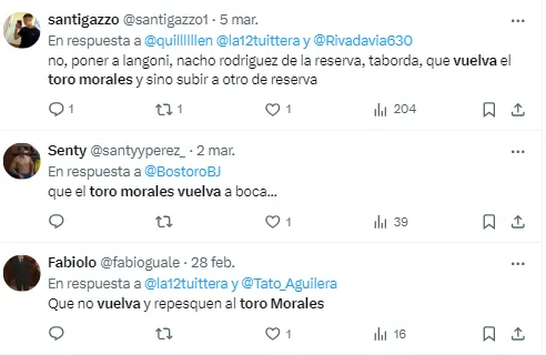 Los hinchas piden el regreso del Toro Morales.