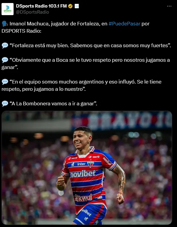El mensaje de Machuca a Boca. (Captura)