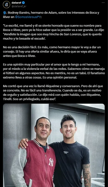 La opinión del hermano de Bareiro. (Captura)