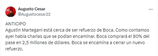 Martegani llegaría desde San Lorenzo.