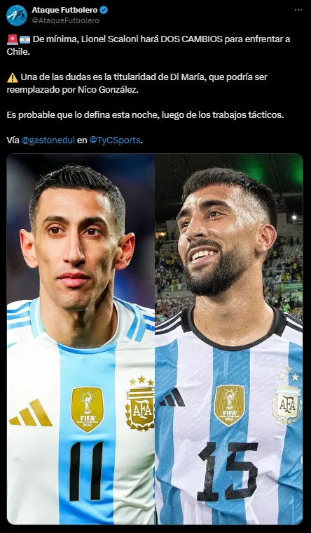 Puede salir Di María del equipo. (Captura)