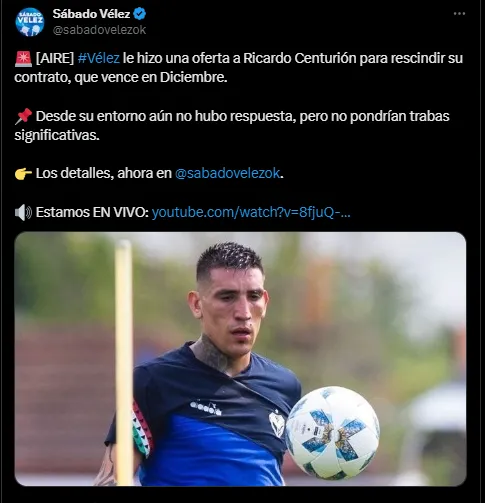 Centu podría irse de Vélez en este mercado.