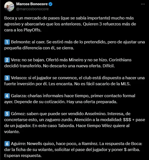 Boca quiere cerrar varios refuerzos. (Captura)