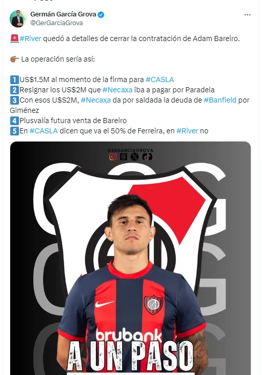 Bareiro jugaría en River.