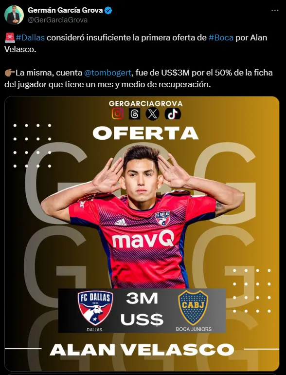Rechazaron la primera oferta por Velasco. (Captura)