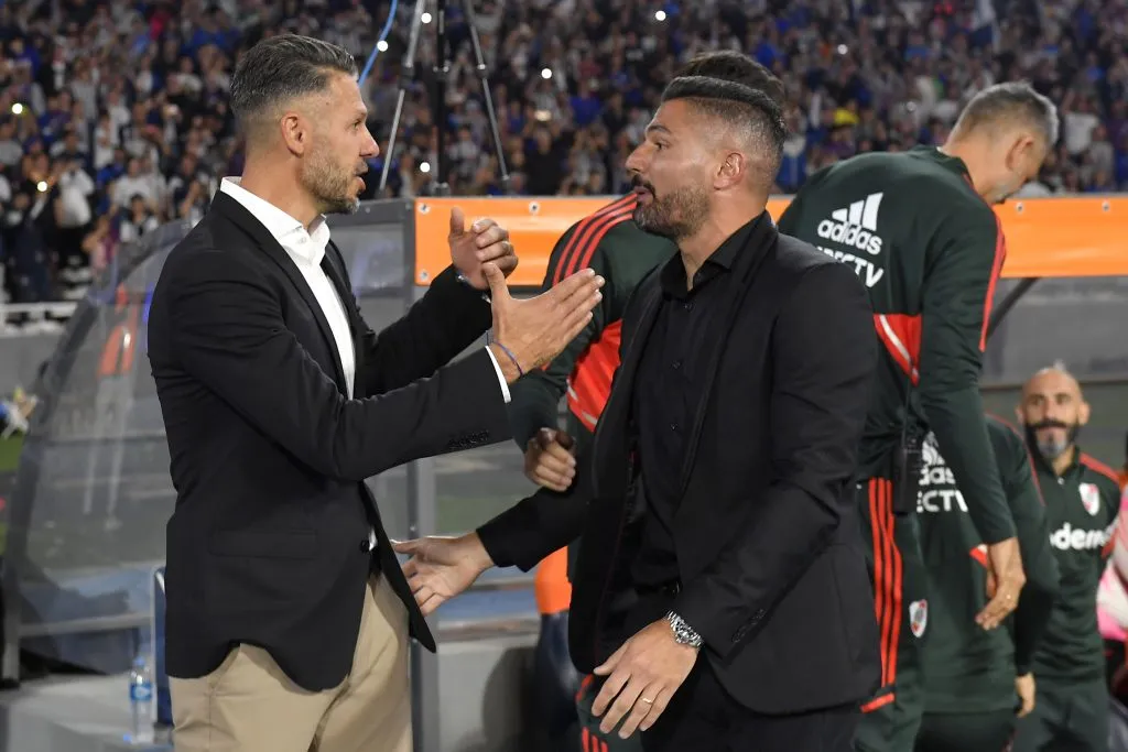 Demichelis y Gandolfi en un River vs. Talleres en 2023 (Getty Images)