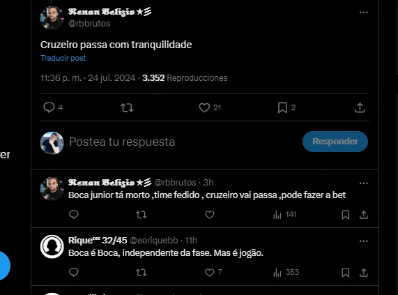 Los picantes comentarios de los hinchas de Cruzeiro contra Boca.