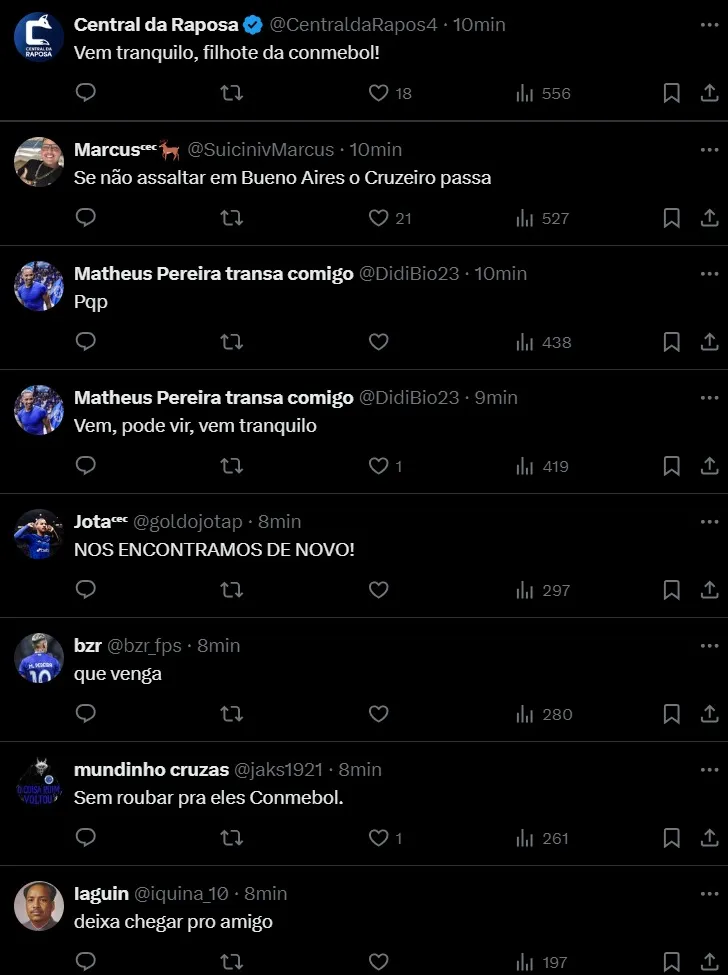 Los picantes comentarios de los hinchas de Cruzeiro contra Boca.