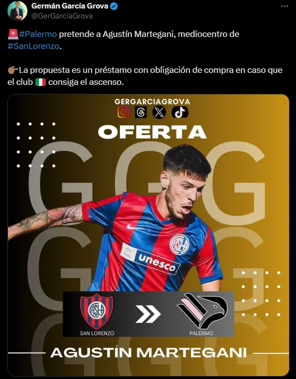 Palermo quiere a Martegani. (Captura)