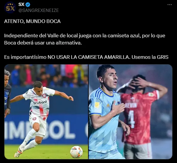 Piden que Boca no use la camiseta amarilla. (Captura)