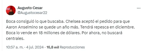 Anselmino será vendido al Chelsea. Se queda un año más.