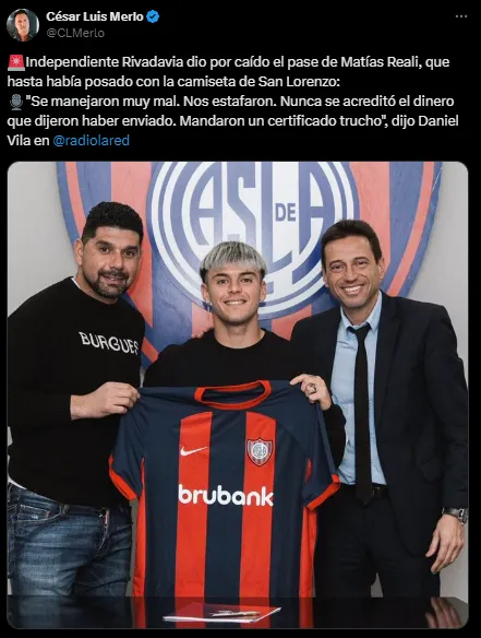 Reali no jugará en San Lorenzo. (Captura)