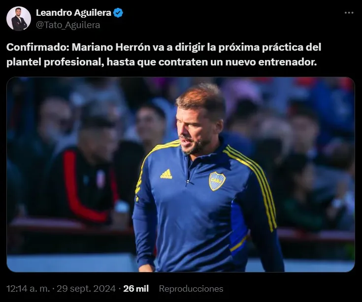 Mariano Herrón será el técnico interino de Boca. (Captura)