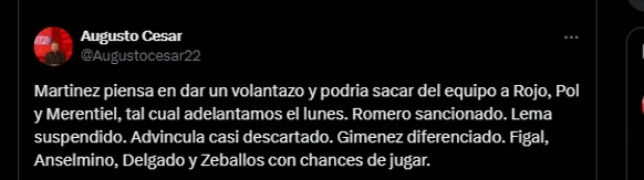 El DT analiza sacar a Merentiel.
