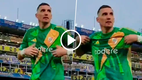 El arquero de River hizo un gesto contra los hinchas de Boca.