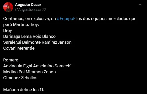 Los dos once de Boca en la última práctica. (Captura)