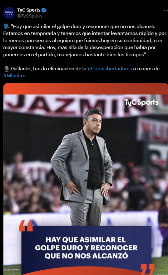 La frase de Gallardo tras la eliminación.