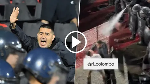 Juan Román Riquelme frenando a los hinchas de Boca en medio del gas pimienta