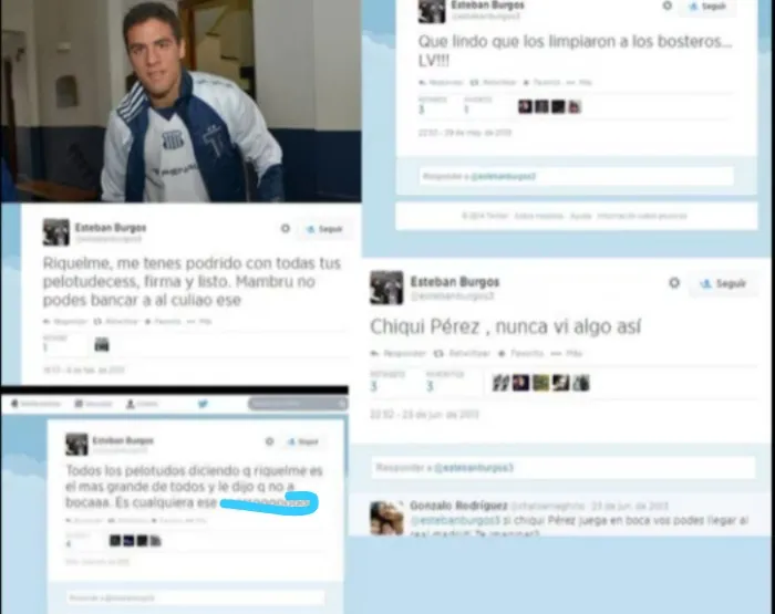 Los tuits de Esteban Burgos contra Boca.
