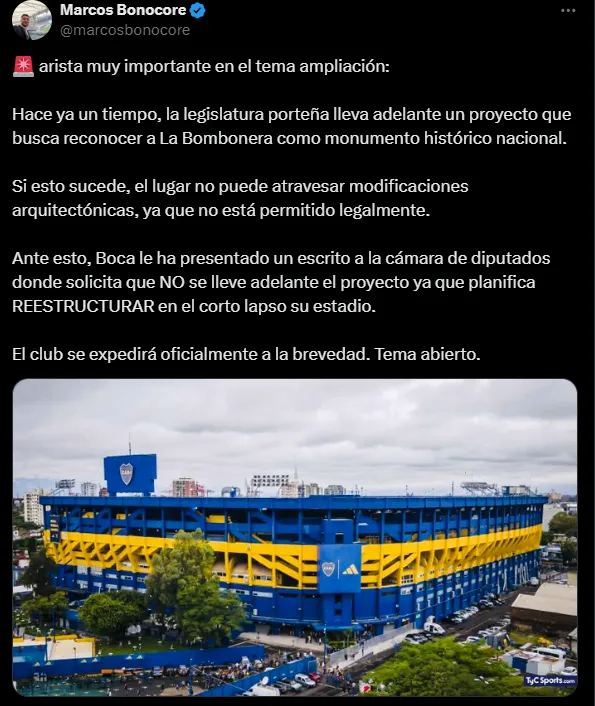 El proyecto que puede truncar la ampliación de La Bombonera. (Captura)