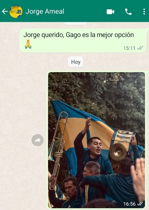 El mensaje de Giorgio Armas a Jorge Ameal. (Captura)