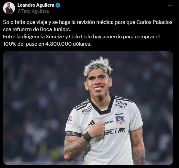 Carlos Palacios será el primer refuerzo de Boca. (Captura)