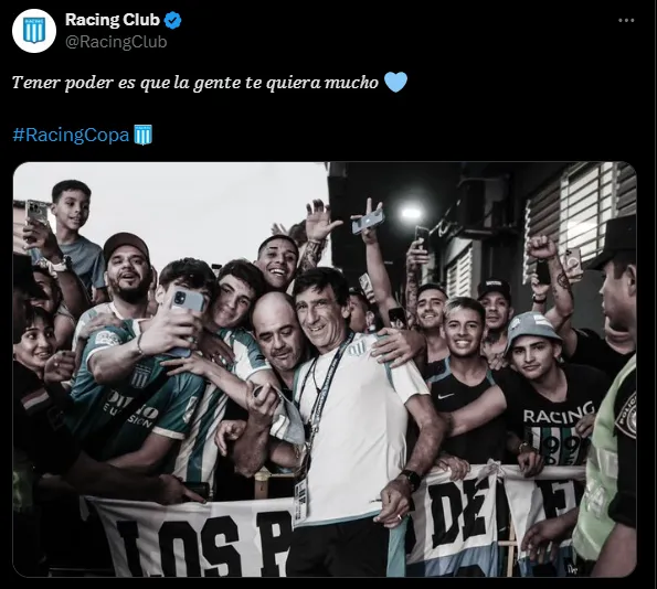 La publicación de Racing con la frase de Riquelme. (Captura)