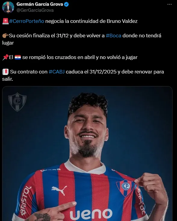 Bruno Valdez, cerca de continuar en Cerro Porteño.