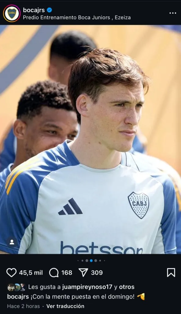 Jabes Saralegui, en la práctica de Boca.