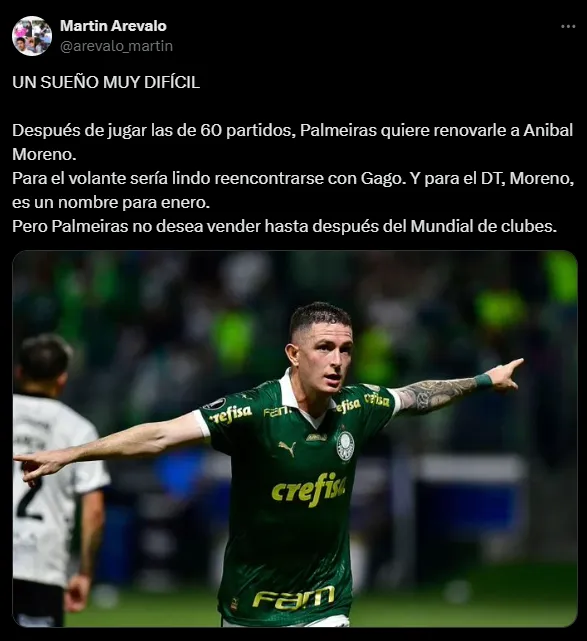 Gago sabe que no podrá incorporar a Aníbal Moreno. (Captura)