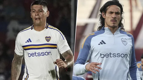 Marcos Rojo y Edinson Cavani en Boca