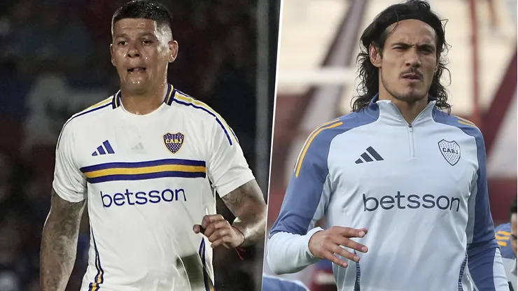 Marcos Rojo y Edinson Cavani en Boca