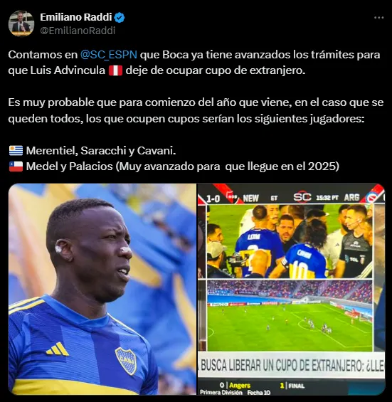 Luis Advíncula, cerca de liberar un cupo.