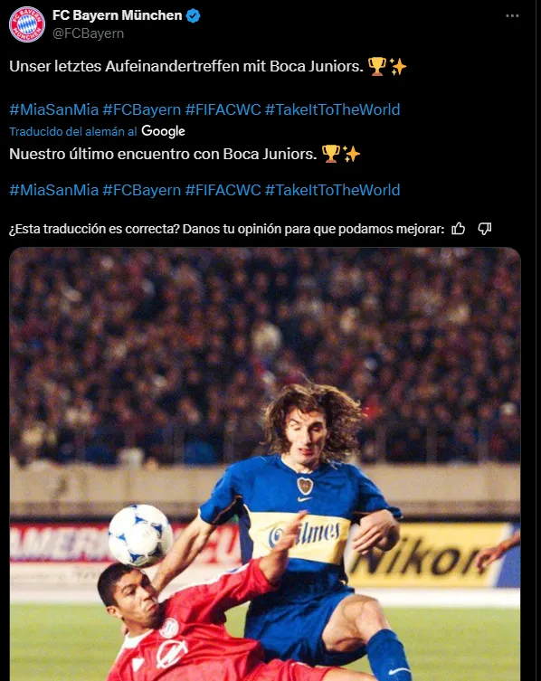 La picanteada del Bayern Múnich a Boca. (Captura)