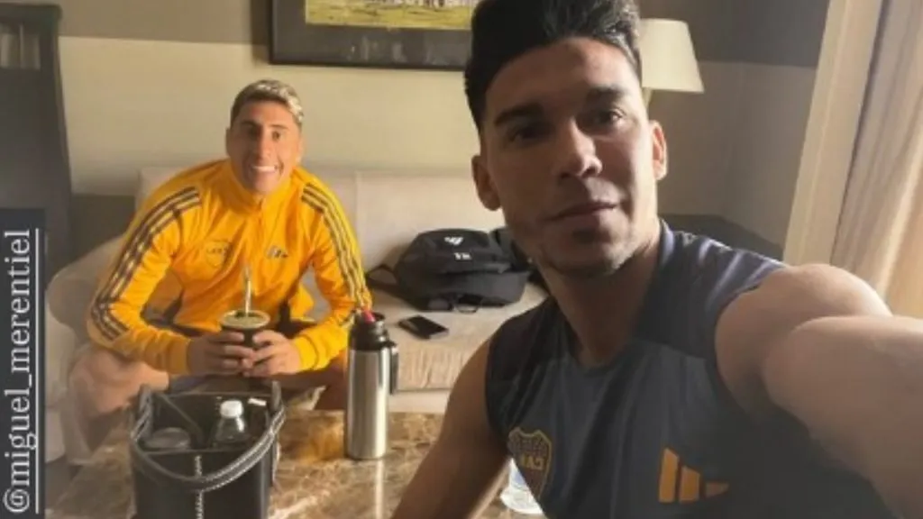 Pol Fernández junto a Miguel Merentiel y su nuevo look. (Instagram)