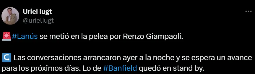 Los dos equipos del sur de Buenos Aires se pelean por Renzo Giampaoli. (Captura)
