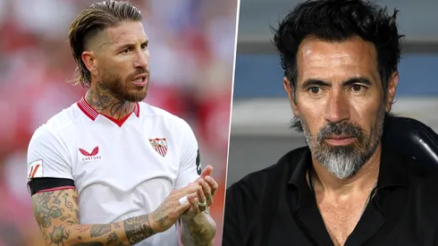 Sergio Ramos en Sevilla y Eduardo Domínguez, entrenador de Estudiantes