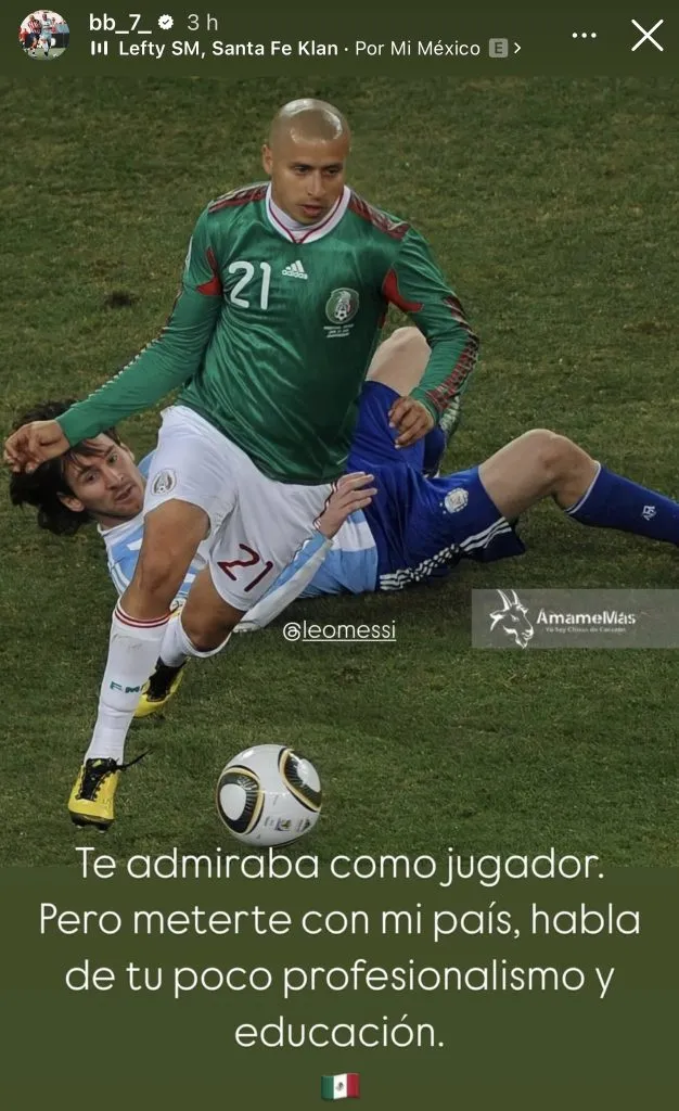 El posteo de Bautista contra Messi, en Instagram.