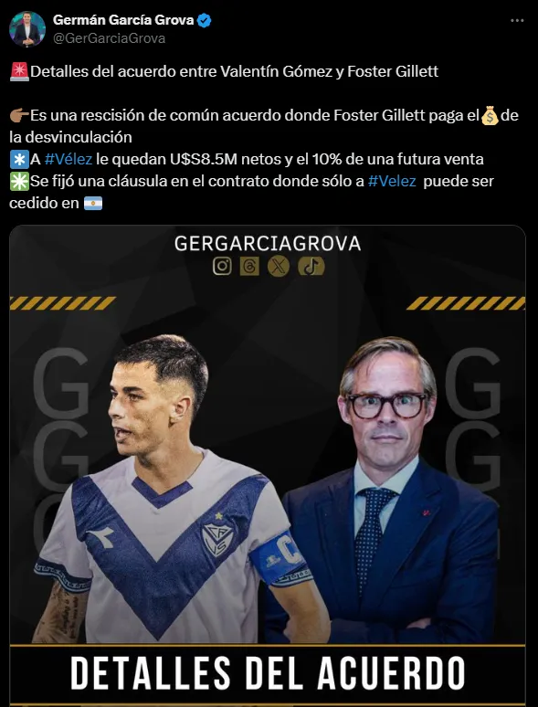 Valentín Gómez logró un acuerdo con Foster Gillett. (Captura)
