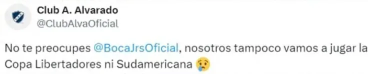 El tuit de Alvarado hacia Boca. (Captura)