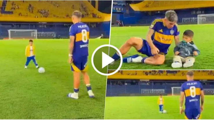 Palacios y su hijo vivieron un momento particular en la cancha de Boca.