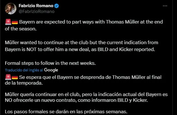 Captura de “X” de Fabrizio Romano