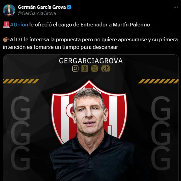 El pensamiento de Palermo sobre dirigir a Unión. (Captura)