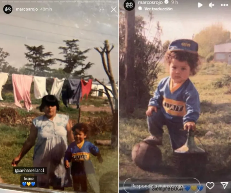 Las fotos de Rojo durante su infancia con la camiseta de Boca. (Instagram)
