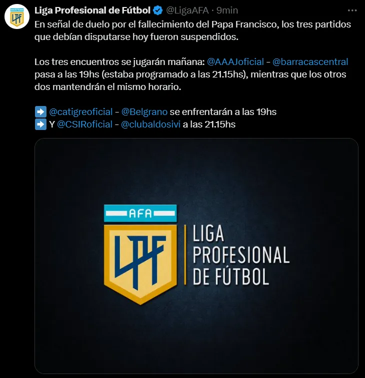 La comunicación oficial de la AFA.