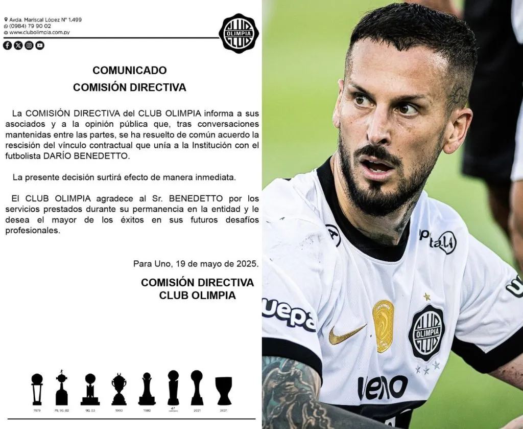 El comunicado de Olimpia sobre Darío Benedetto.