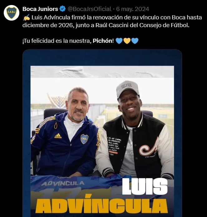 La renovación de contrato de Advíncula en Boca. (Captura)