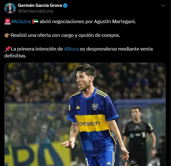 Boca se puso firme ante la última oferta por Martegani. (Captura)