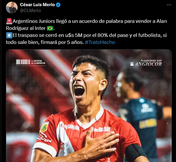 Alan Rodríguez jugará en Inter de Porto Alegre. (Captura)