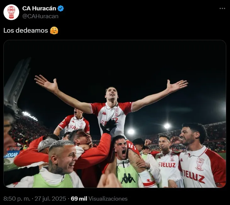 El picante tuit de Huracán por el triunfo contra Boca.